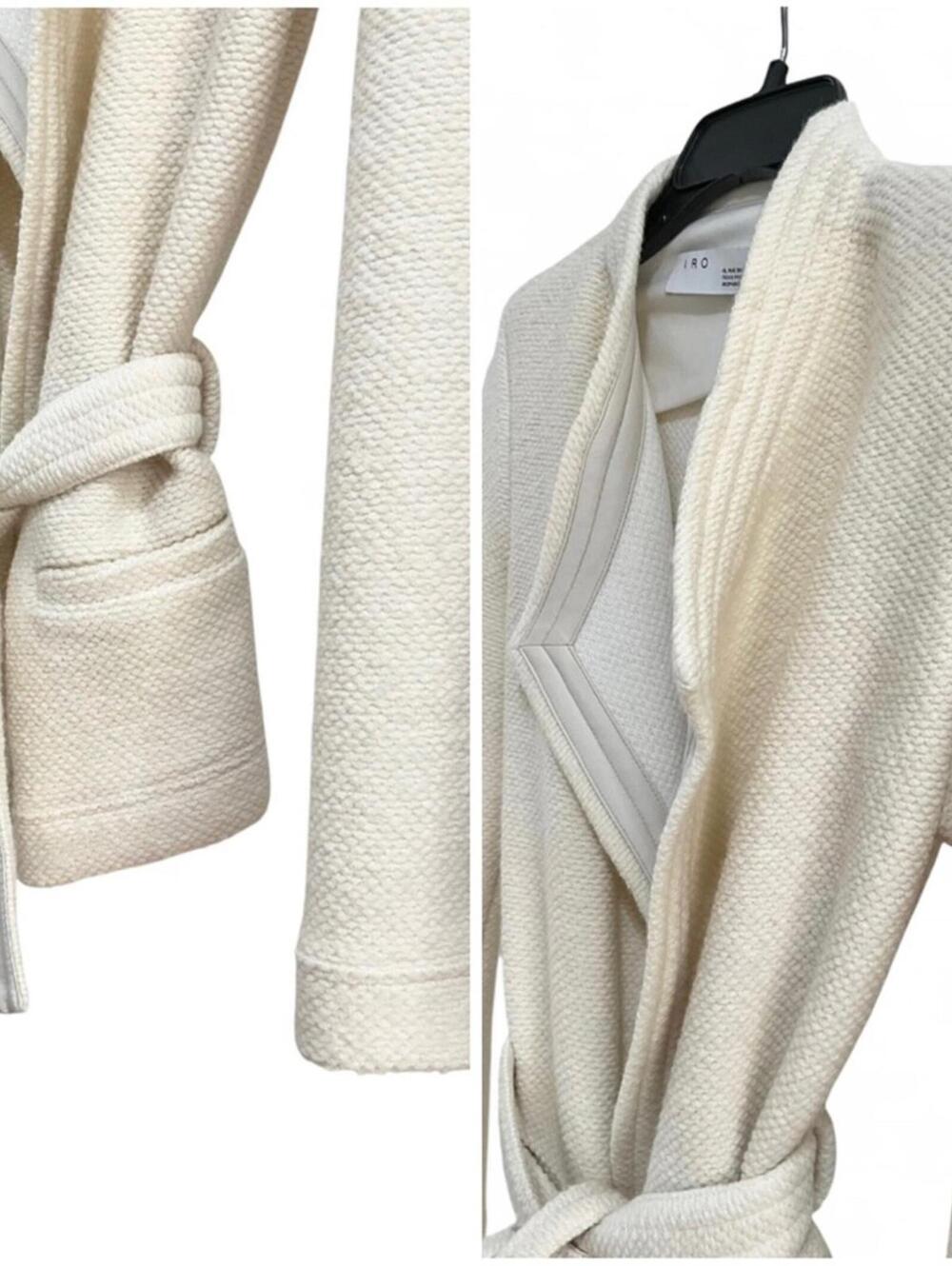 NWT IRO PARIS Euro SZ 34/ XS Belted Jacket Leather-Trim Bouclé-Knit Wool Cream - Picture 10 of 14